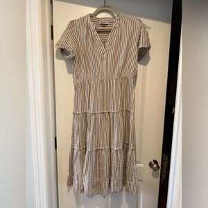 Cynthia Rowley Brown and White Striped Midi Dress